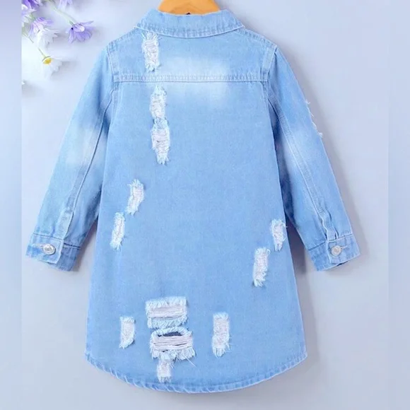BNIB GIRLS DISTRESSED LONG DENIM JACKET 6 Y - Picture 3 of 16